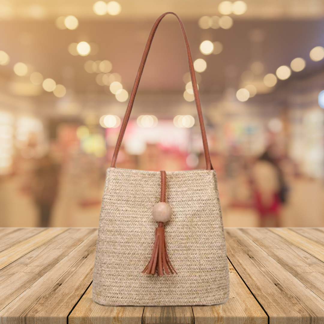 Vintage Handmade Straw Beach Bag - Brown