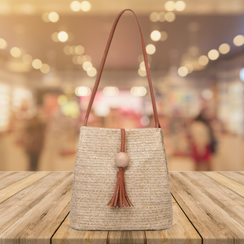Vintage Handmade Straw Beach Bag - Brown