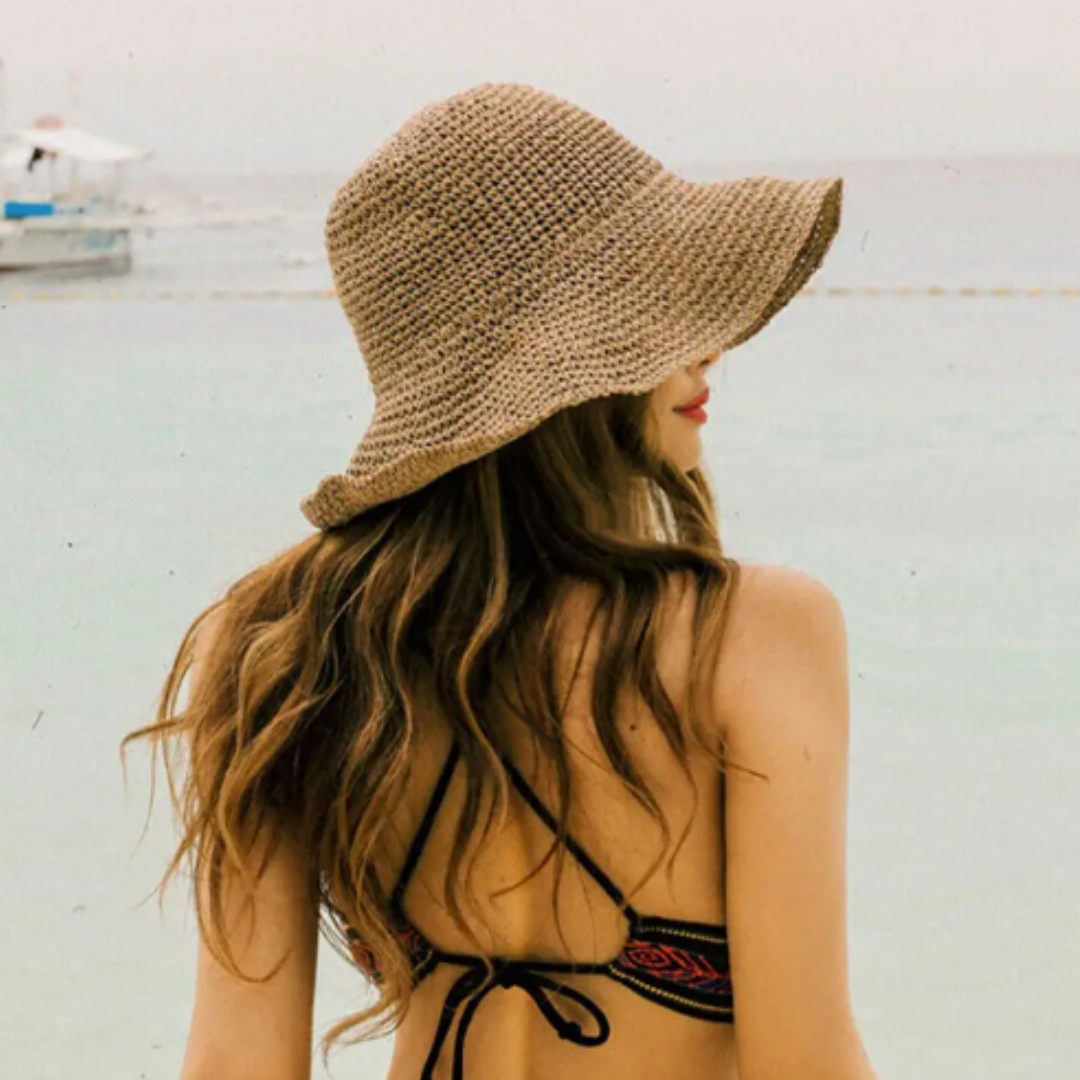 Crochet Straw Hats - Khaki