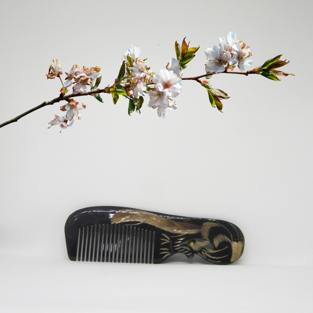 Tibet Hand Carved Yak Horn Combs - 8 (Peacock)