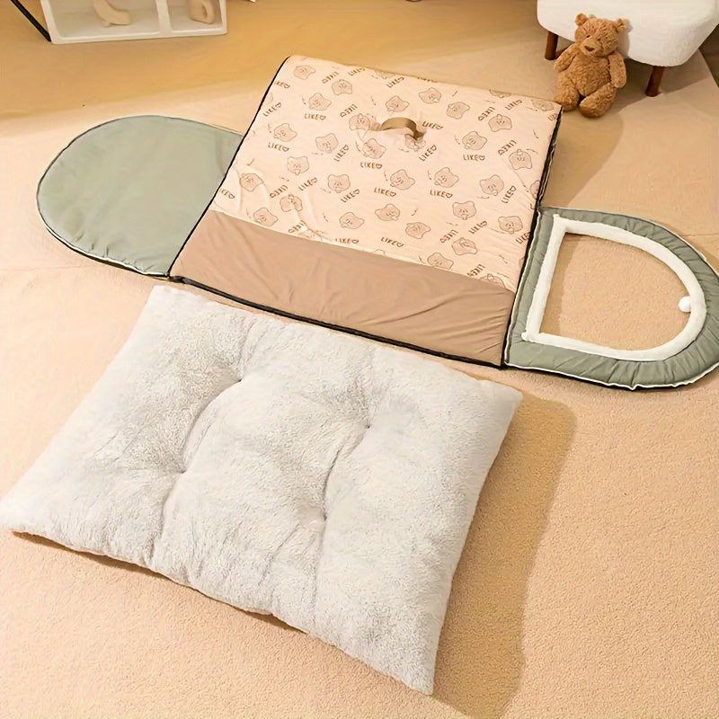 2-in-1 Detachable Indoor Plush Pet Bed with Handle