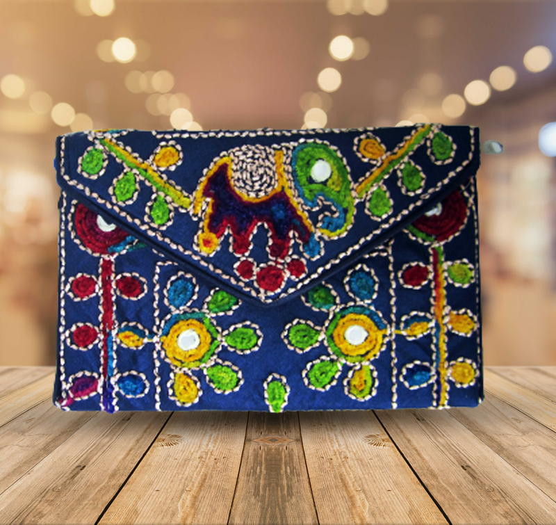 Embroidered Ethnic Boho Shoulder Crossbody Bag - Dark Blue