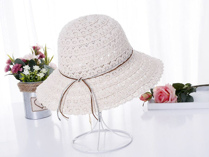 Summer Women Foldable Brimmed Straw Hat - White