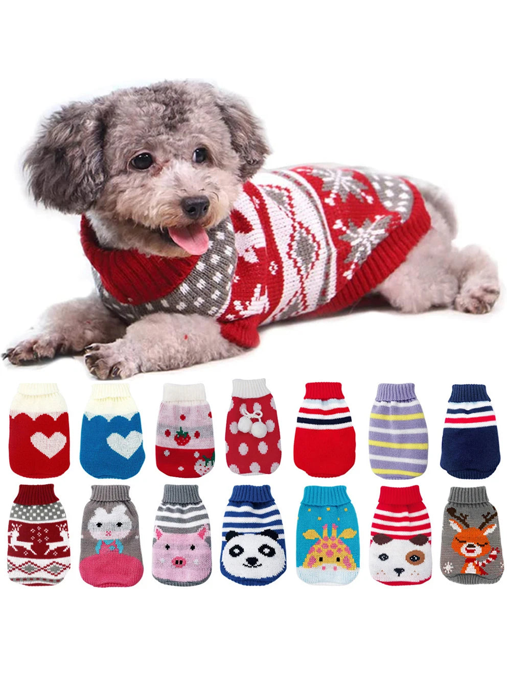 Christmas Vintage Dog Sweaters Holiday Reindeer Red Heart Style Dog Clothes New Year Soft Puppy Sweaters Warm Pet Sweaters for S