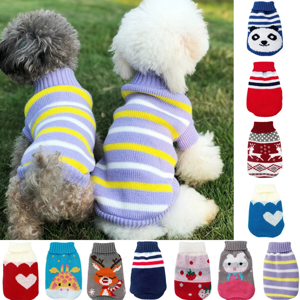 Christmas Vintage Dog Sweaters Holiday Reindeer Red Heart Style Dog Clothes New Year Soft Puppy Sweaters Warm Pet Sweaters for S