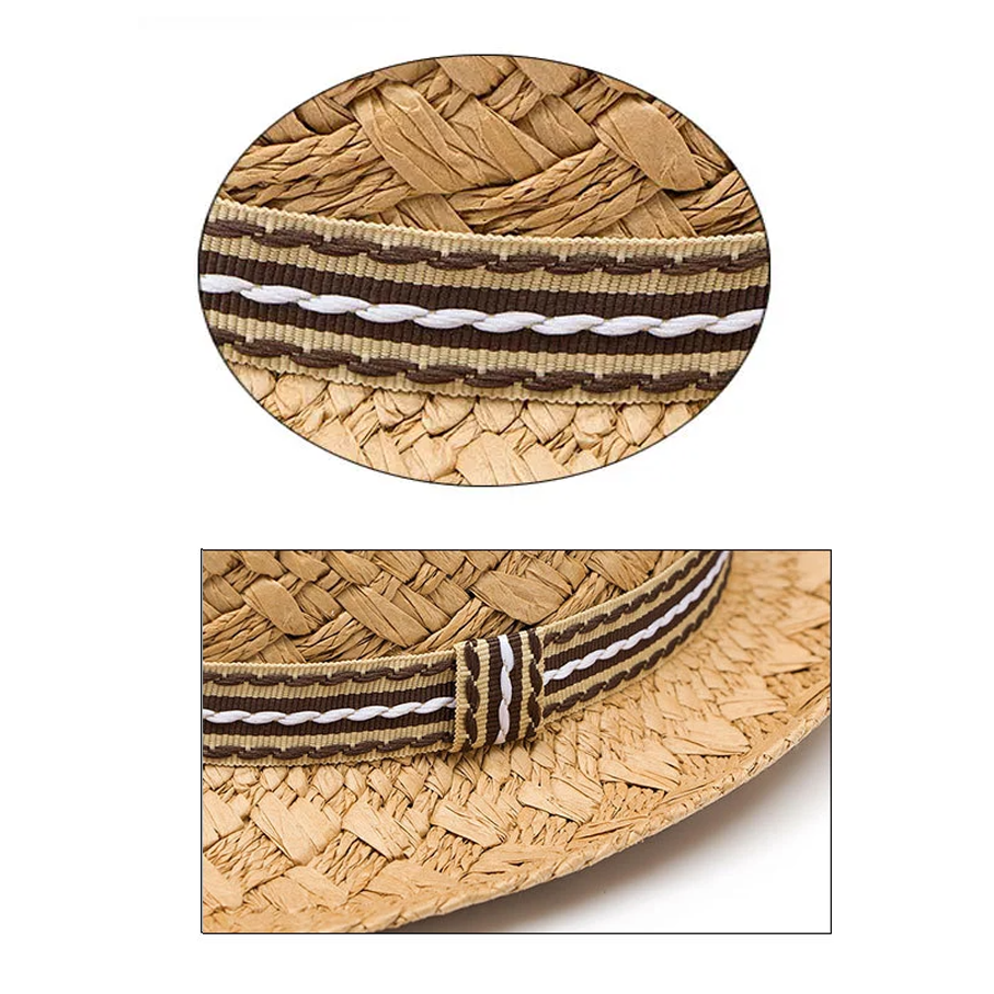 Handmade woven retro sun hat - Beige - ADULTS
