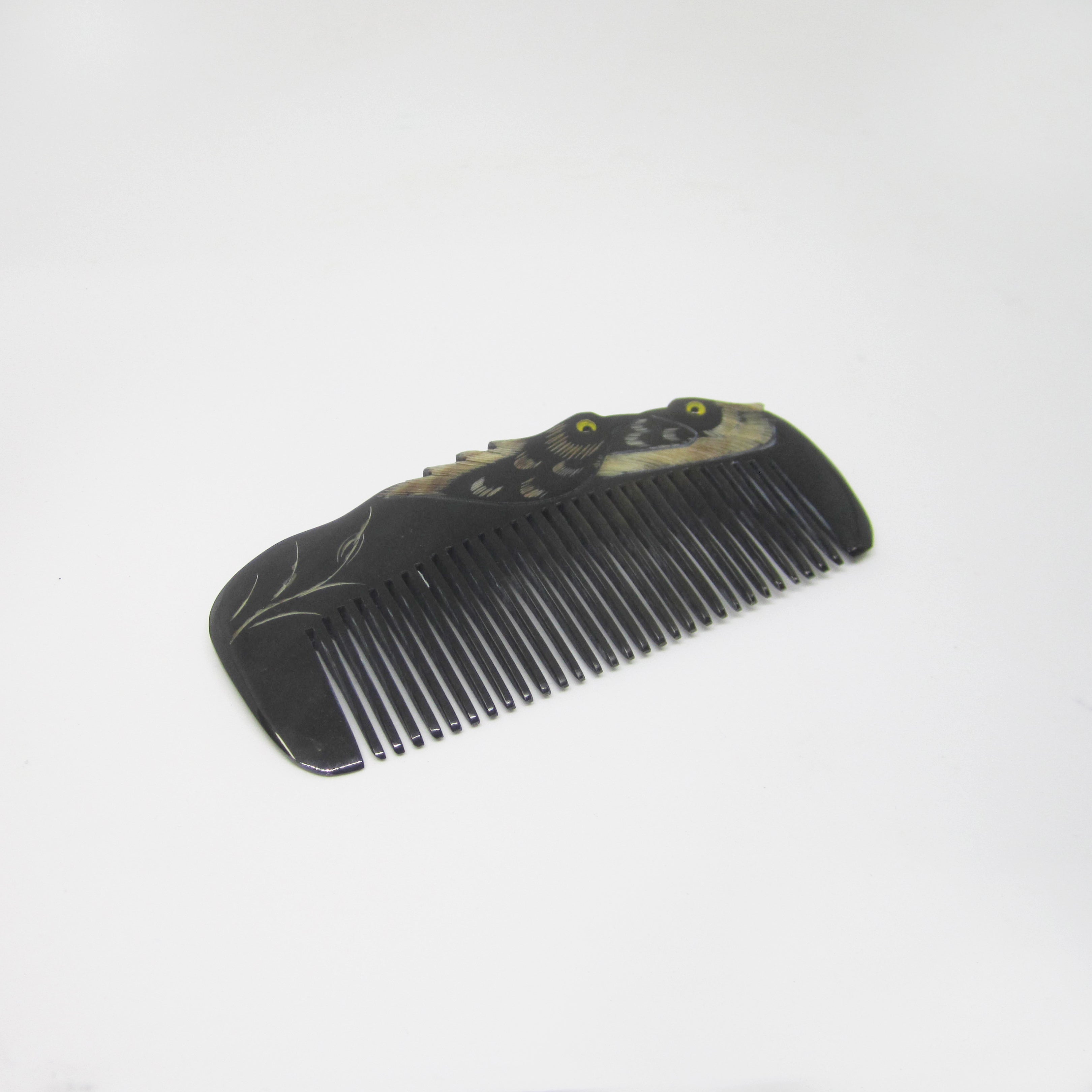 Tibet Hand Carved Yak Horn Combs - BLACK Love Birds Kissing