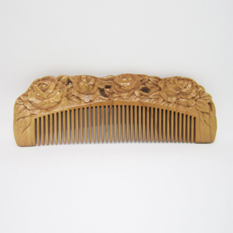 Natural Peach Wood comb (Vintage Rose Floral Series)
