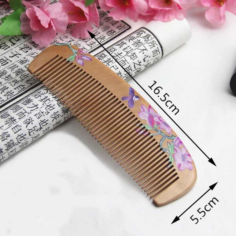 Natural Peach Wood Classic (Floral Design 2) comb