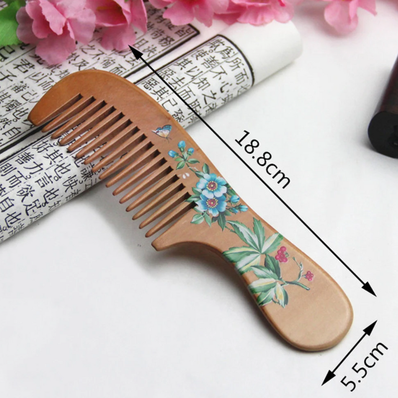 Natural Peach Wood comb (Vintage Rose Floral Series) - 2
