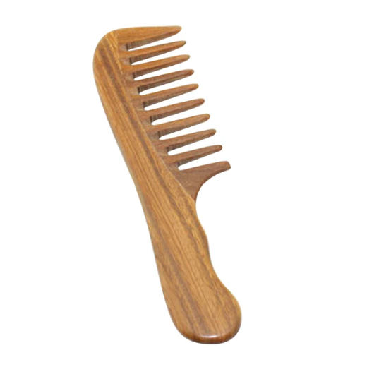 Handmade Sandalwood Curve Handle Broad Teeth Comb