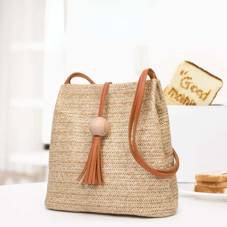 Vintage Handmade Straw Beach Bag - Brown
