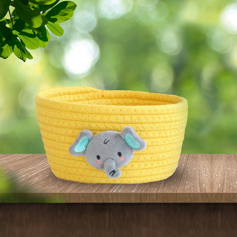 Handmade Yellow Cotton Gift Basket and Desktop Organiser - Elephant