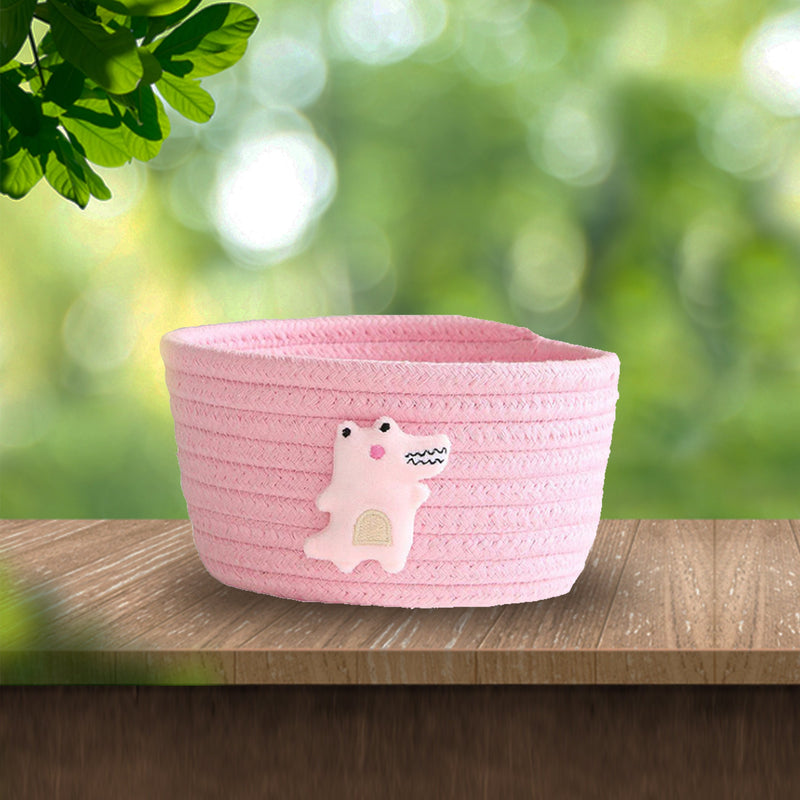 Handmade Pink Cotton Gift Basket and Desktop Organiser - Crocodile