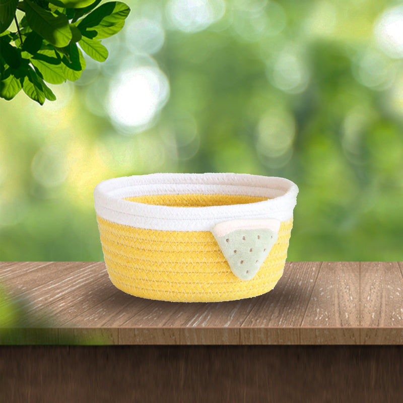 Handmade White & Yellow Cotton Gift Basket and Desktop Organiser - Strawberry