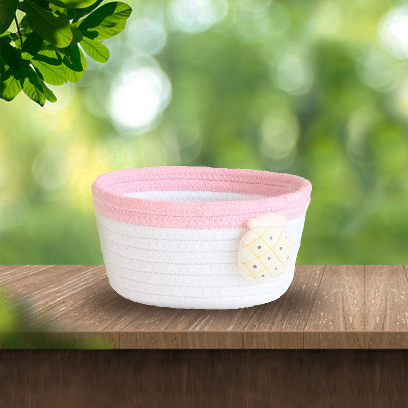Handmade Pink & White Cotton Gift Basket and Desktop Organiser - Pineapple