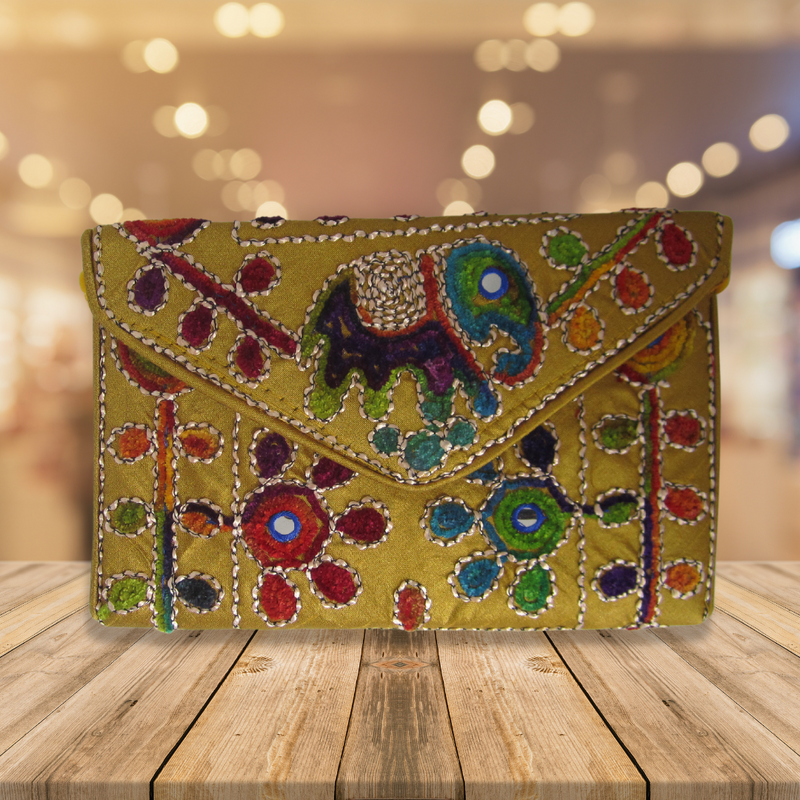 Embroidered Ethnic Boho Shoulder Crossbody Bag - Beige with red flower