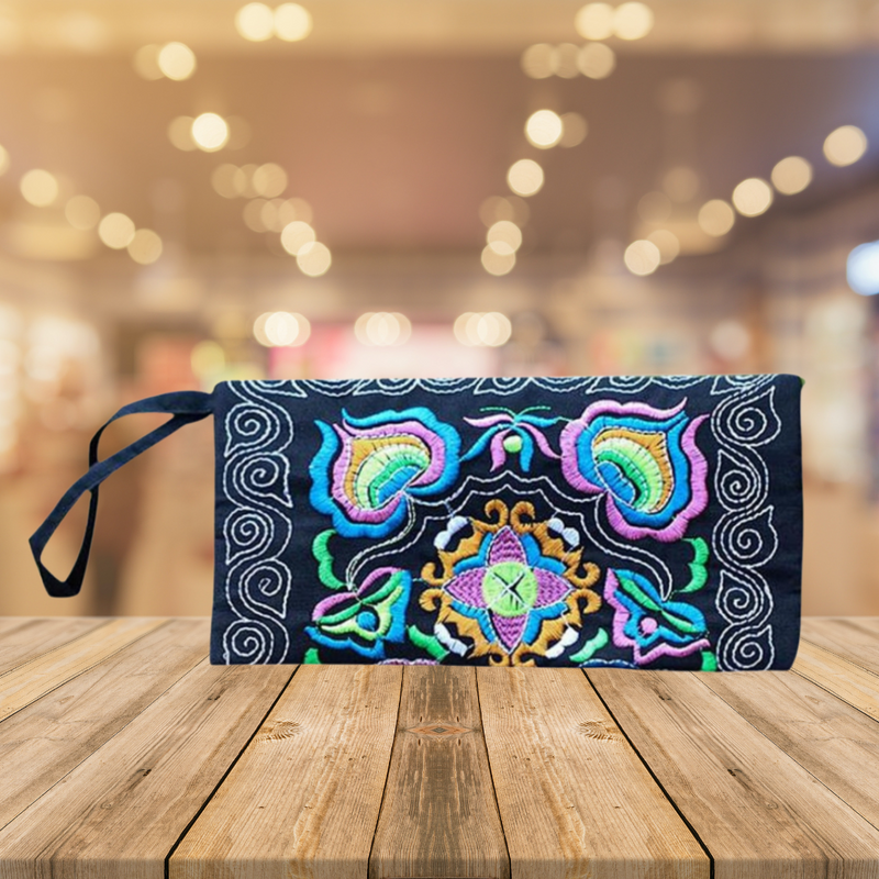 Women Ethnic Handmade Embroidered Clutch Bags/Vintage Wallet - Blue