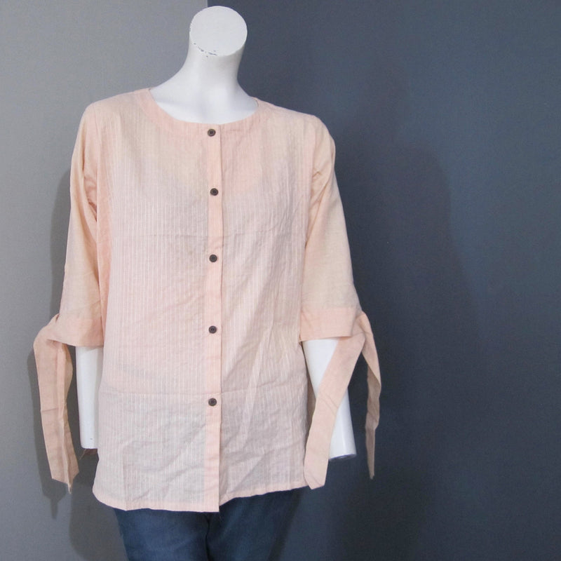 Women Cotton Light Peach Striped Top