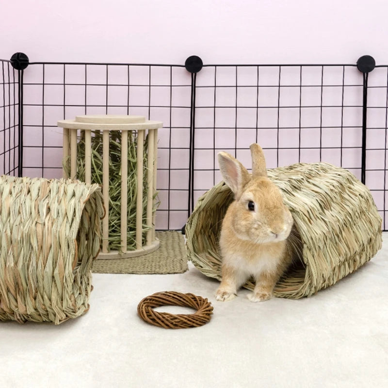 Natural straw woven bunny rabbit, hamsters, chinchillas, mice and other small pets nest tunnel