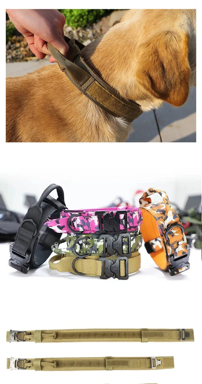 Durable Tactical Dog Collar Leash Pet Bungee Leash Durable Nylon Pet Training Collars With Handle Large Dogs French Bulldog