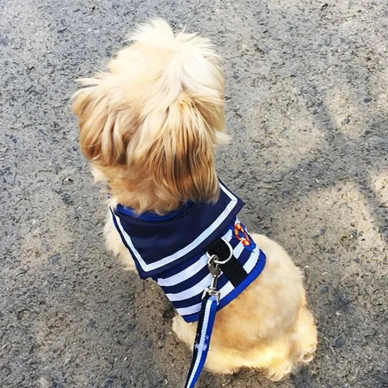 Soft Breathable Navy Style Leash Set for Small and Medium Dogs, Chihuahua Puppy Collar, Chest Strap, Pet Clothes