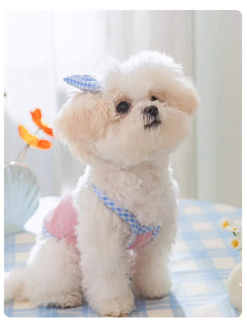Spring and Summer Dog Cute Love Relief Texture Bow Strap Cat Tank Top Pet Dog Clothes Puppy Clothes Dog Costume