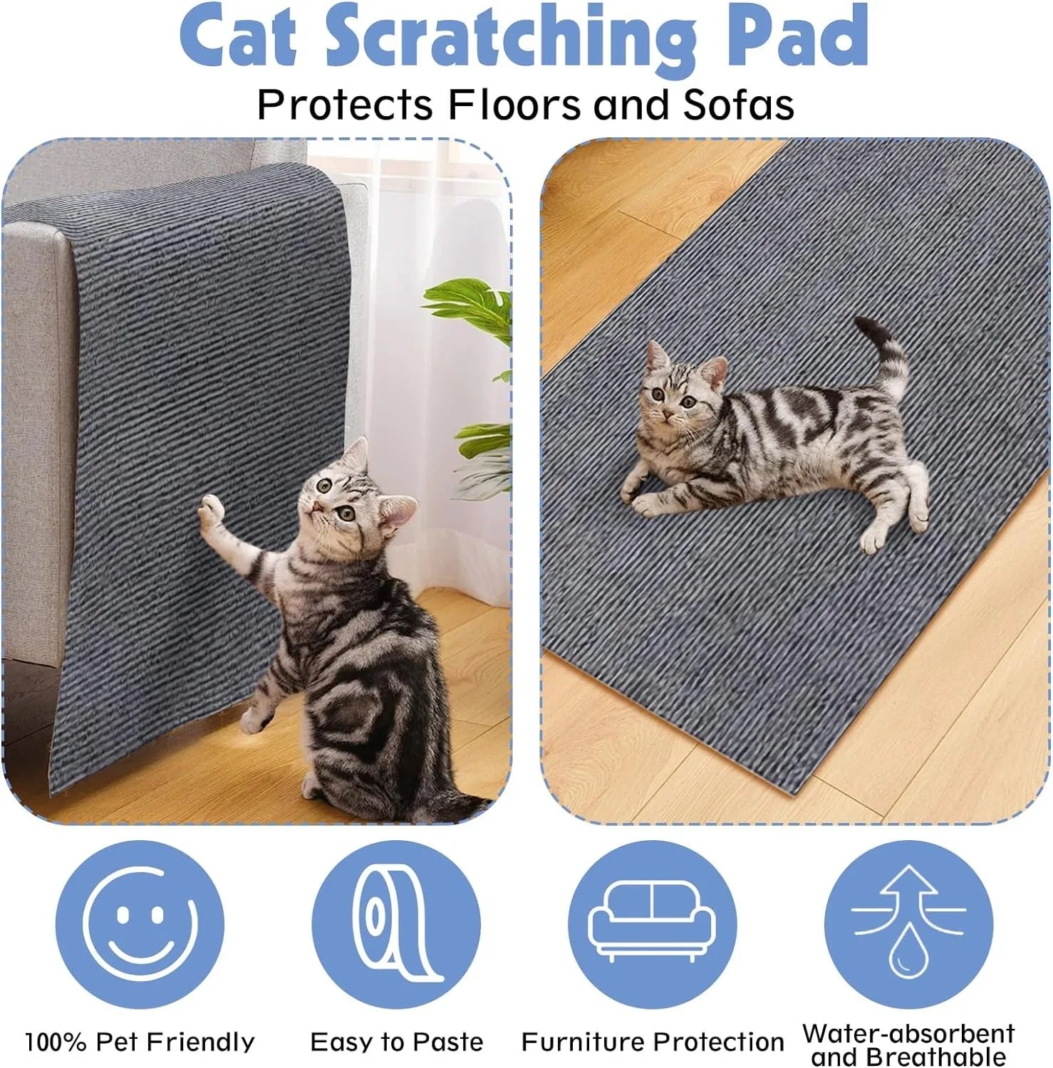 Scratching mat pet carpet with self-adhesive furniture protector