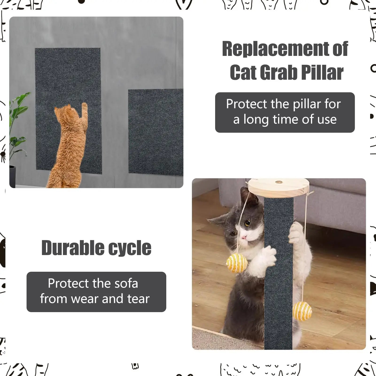 Scratching mat pet carpet with self-adhesive furniture protector