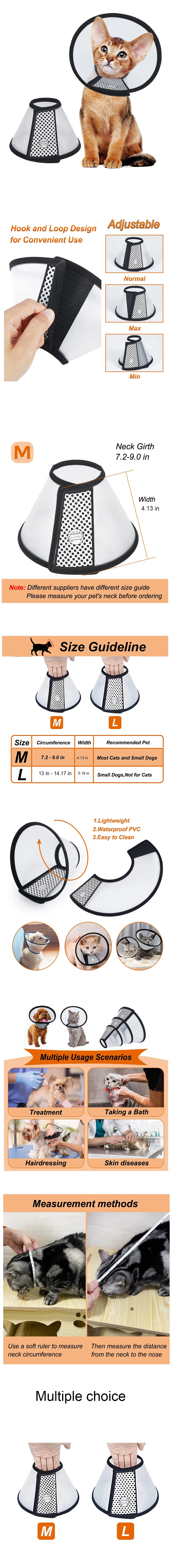 Vivifying Cat Cone, Adjustable Recovery Pet Cone, Lightweight Plastic Elizabethan Collar for Cats, Mini Dogs and Rabbits