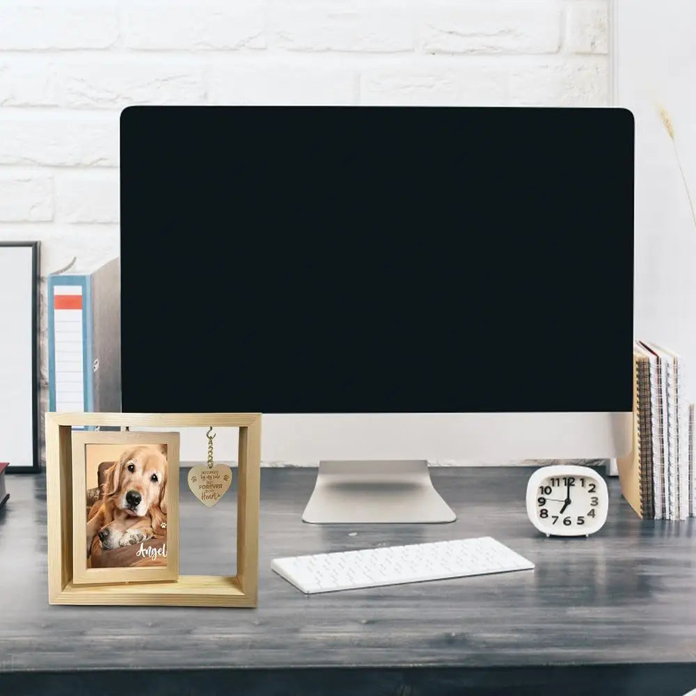 Pet Memorial Photo Frame Wooden Desktop Memorial Heart Pendant Dog Memorial Home Table Decoration For Bedroom Living Room