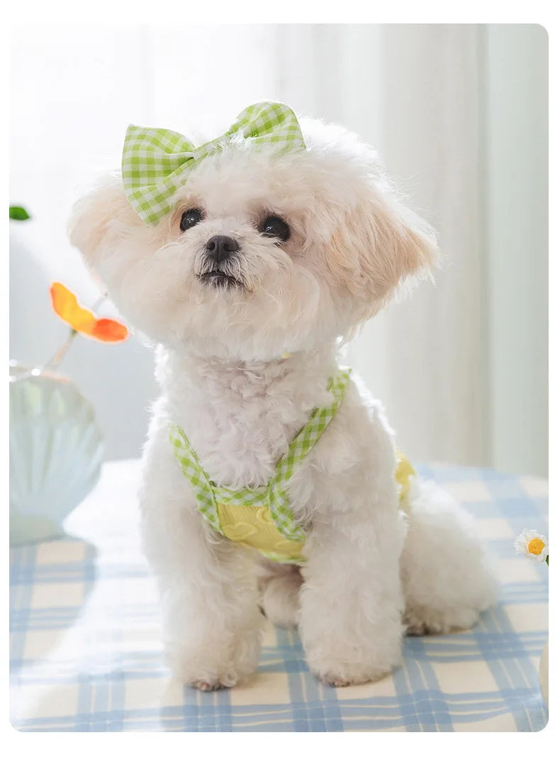 Spring and Summer Dog Cute Love Relief Texture Bow Strap Cat Tank Top Pet Dog Clothes Puppy Clothes Dog Costume