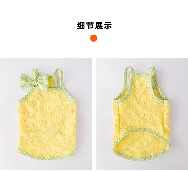 Spring and Summer Dog Cute Love Relief Texture Bow Strap Cat Tank Top Pet Dog Clothes Puppy Clothes Dog Costume