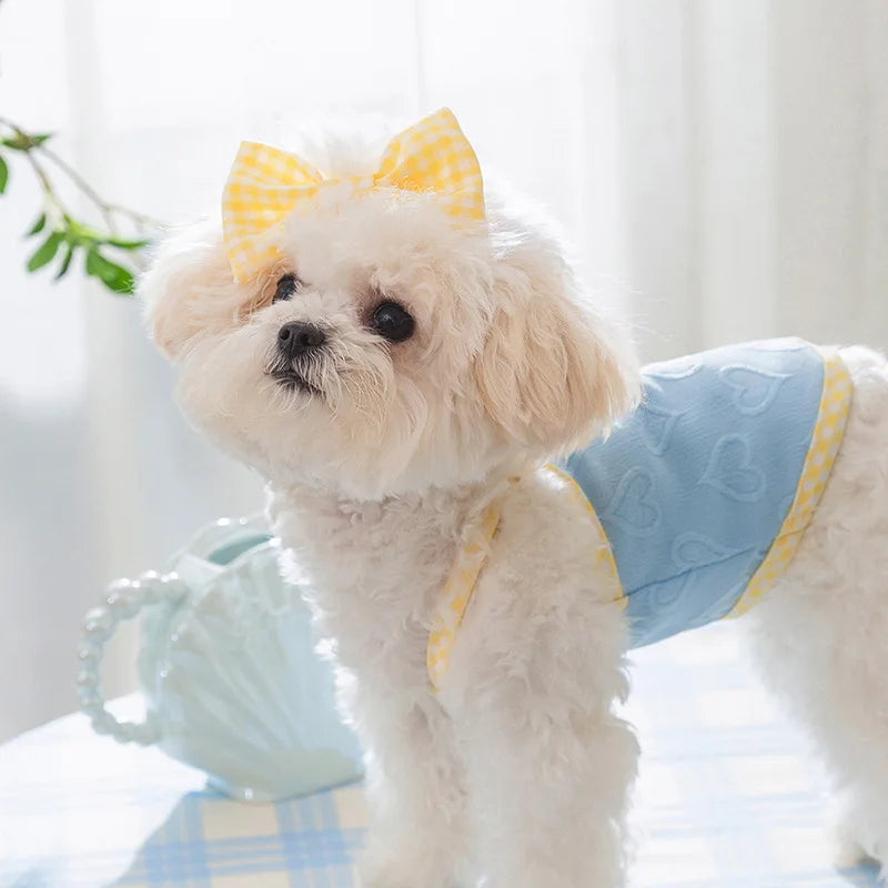 Spring and Summer Dog Cute Love Relief Texture Bow Strap Cat Tank Top Pet Dog Clothes Puppy Clothes Dog Costume