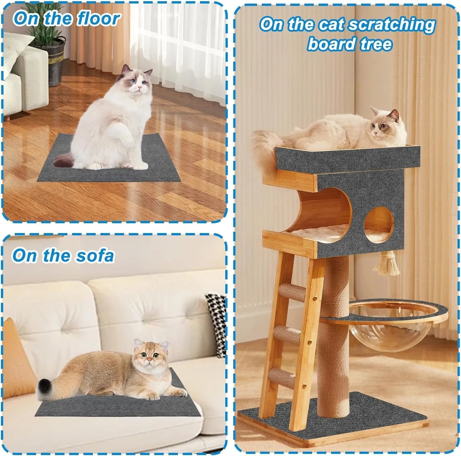 Scratching mat pet carpet with self-adhesive furniture protector