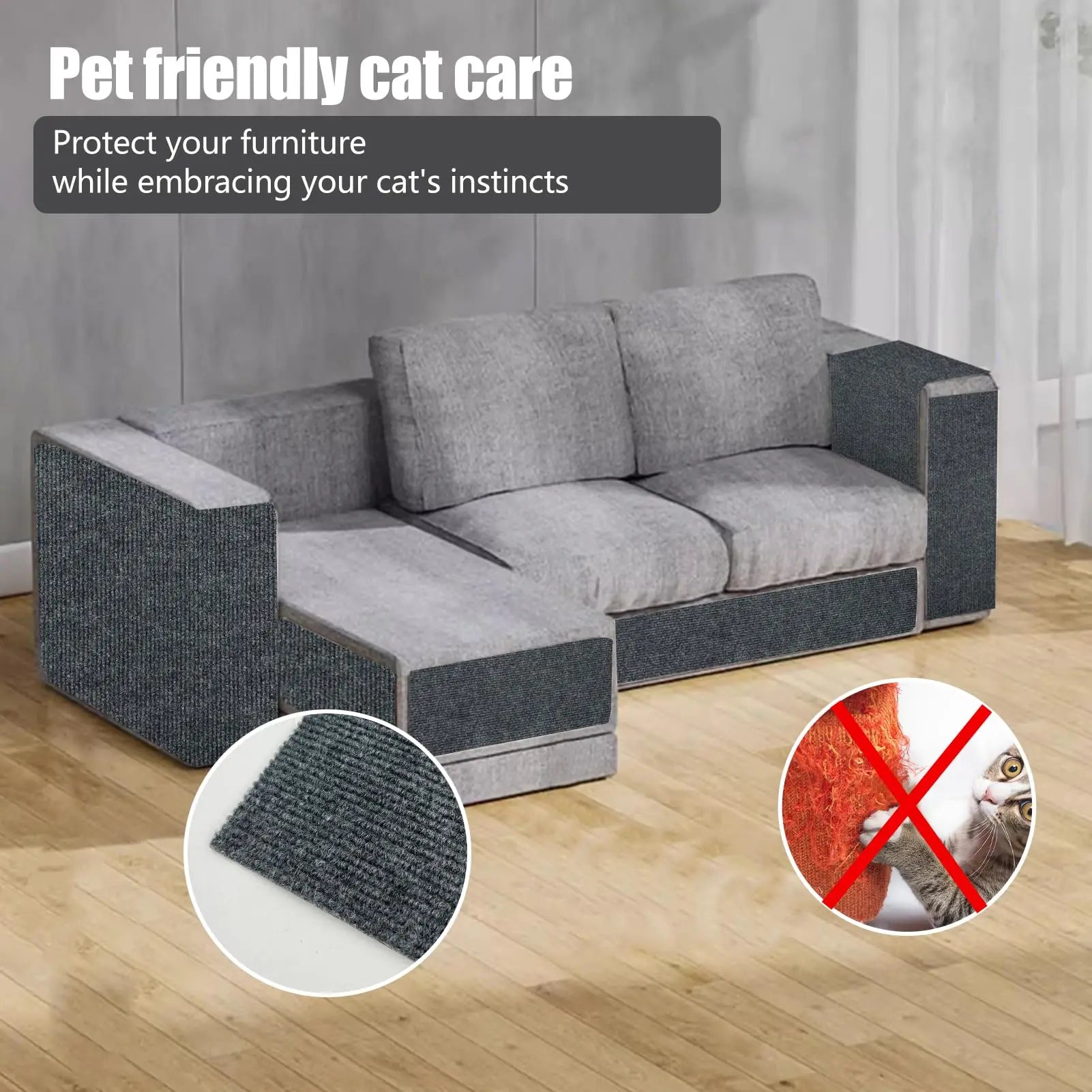 Scratching mat pet carpet with self-adhesive furniture protector