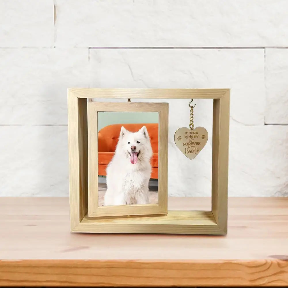 Pet Memorial Photo Frame Wooden Desktop Memorial Heart Pendant Dog Memorial Home Table Decoration For Bedroom Living Room
