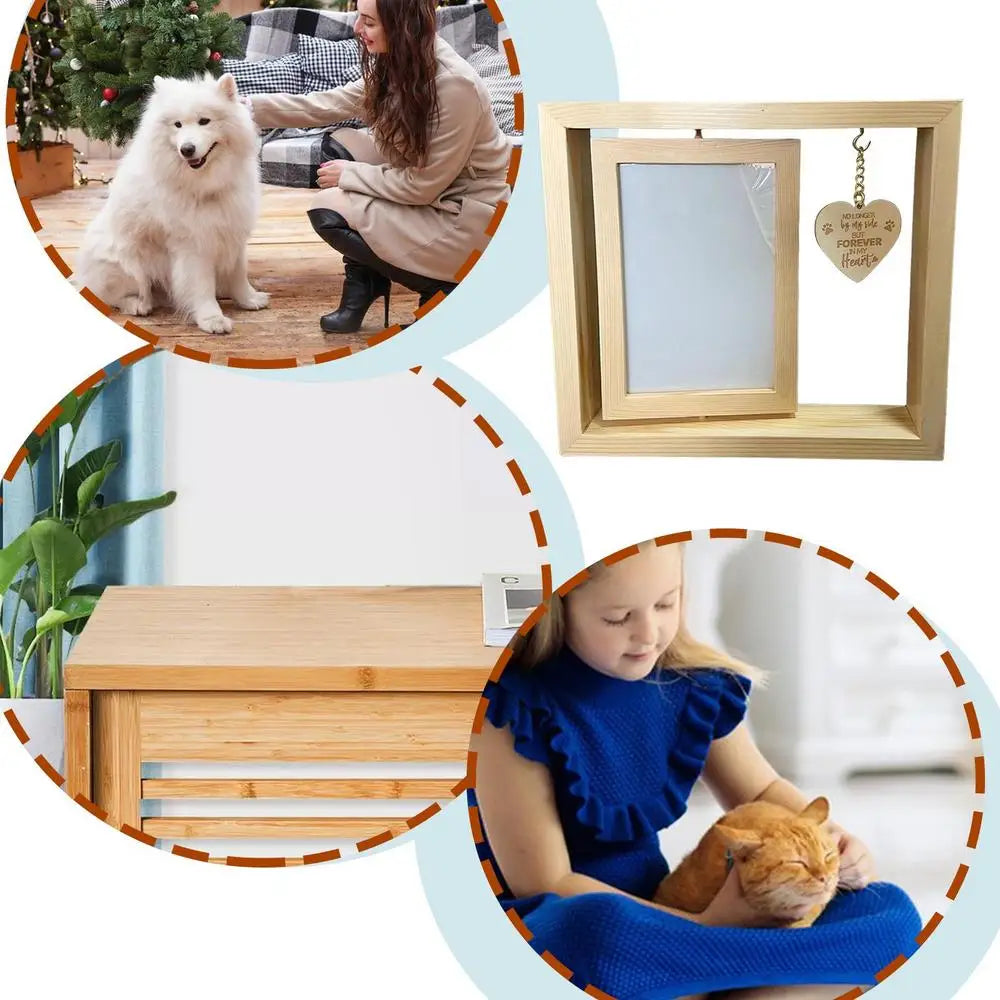 Pet Memorial Photo Frame Wooden Desktop Memorial Heart Pendant Dog Memorial Home Table Decoration For Bedroom Living Room