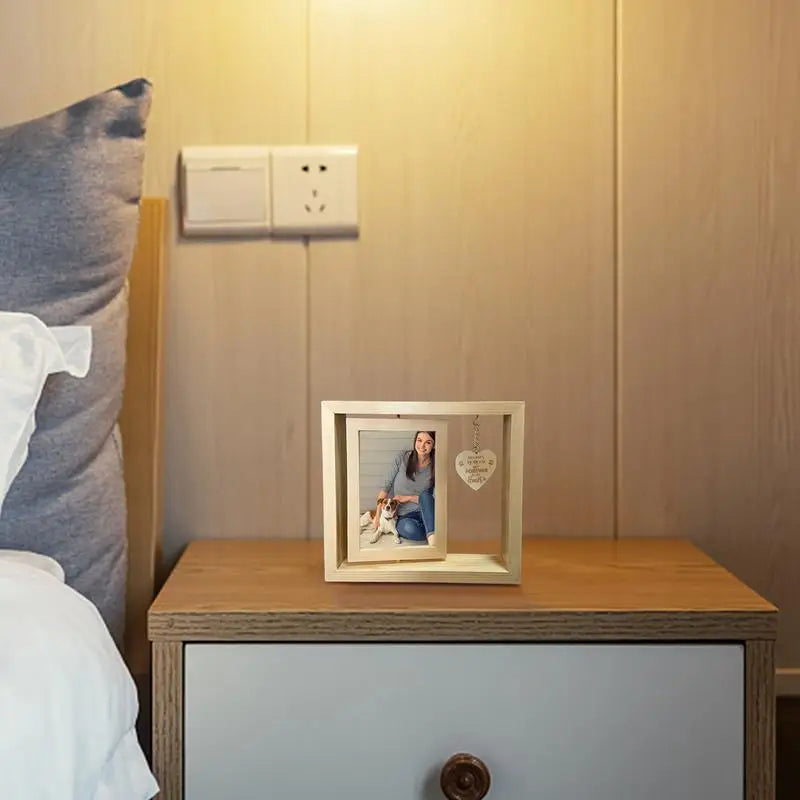 Pet Memorial Photo Frame Wooden Desktop Memorial Heart Pendant Dog Memorial Home Table Decoration For Bedroom Living Room