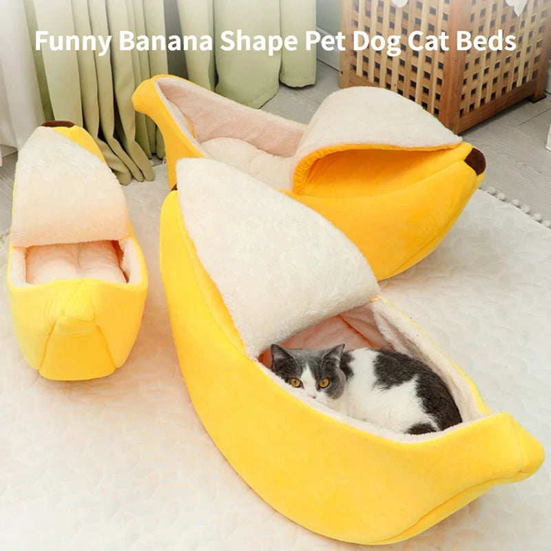 Banana shaped pet bed house - multicolor
