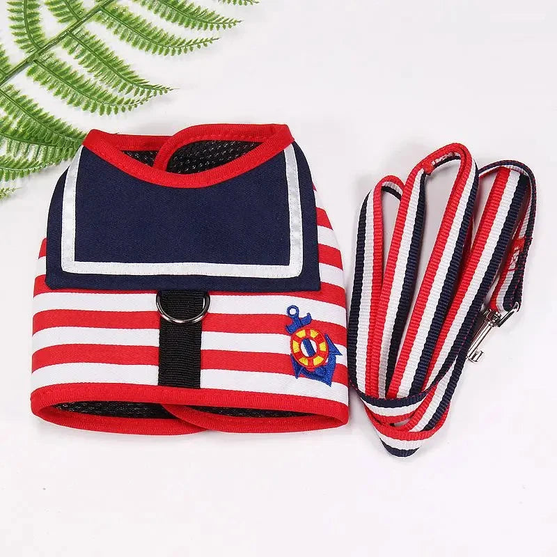 Soft Breathable Navy Style Leash Set for Small and Medium Dogs, Chihuahua Puppy Collar, Chest Strap, Pet Clothes