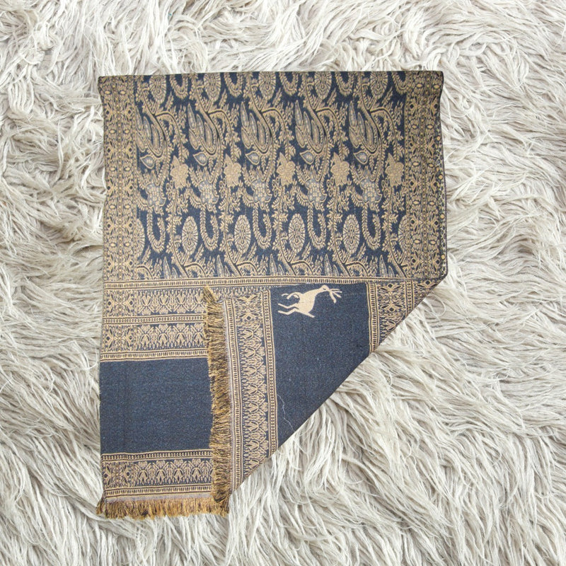 Beige shawl with navy blue pattern