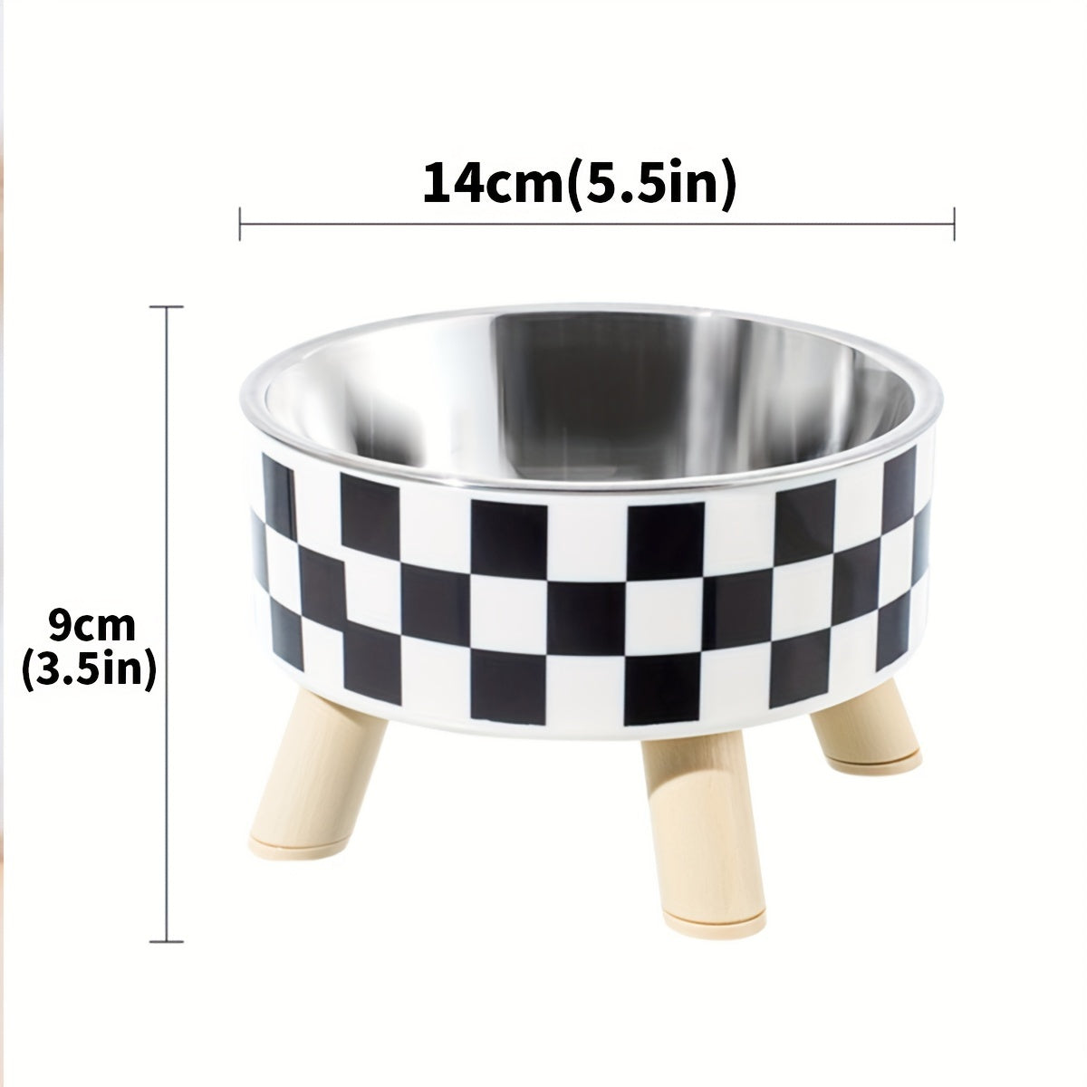 Stainless Steel Elevated Pet Food Bowl – Black & White Checkerboard
