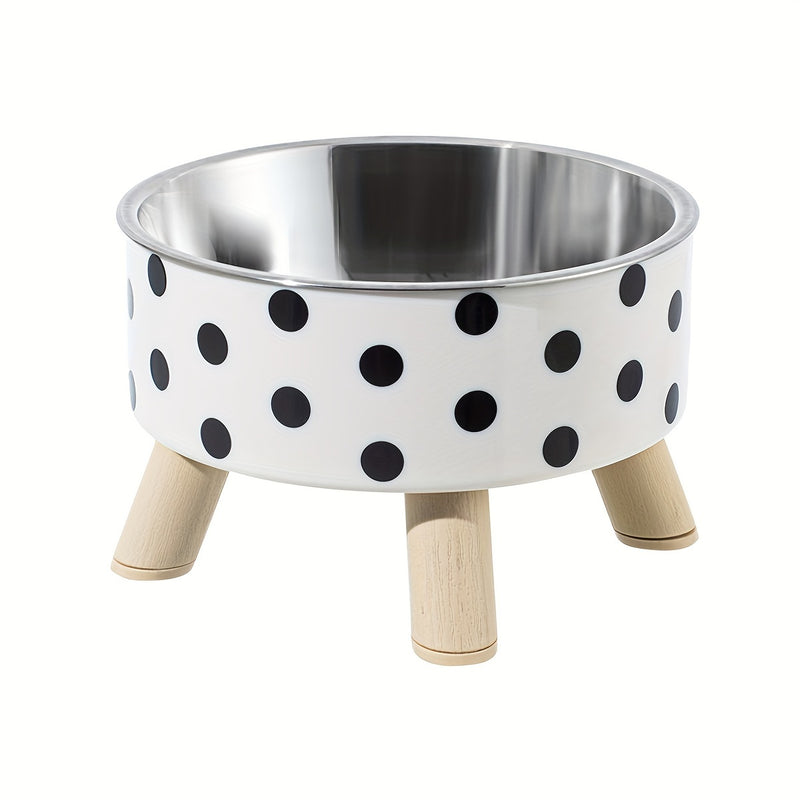 Stainless Steel Elevated Pet Food Bowl – Black & White Checkerboard