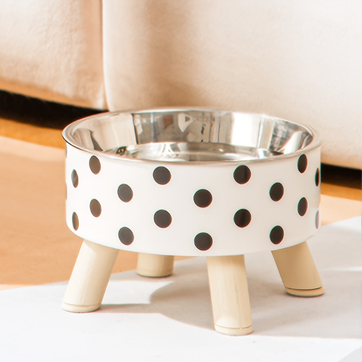 Stainless Steel Elevated Pet Food Bowl – Black & White Checkerboard