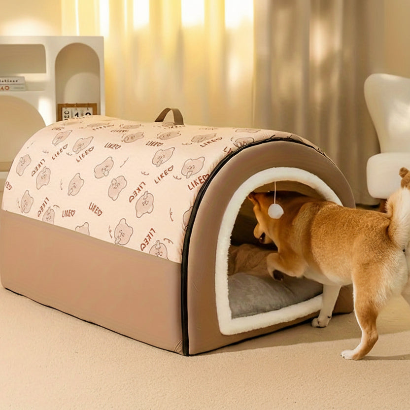 2-in-1 Detachable Indoor Plush Pet Bed with Handle