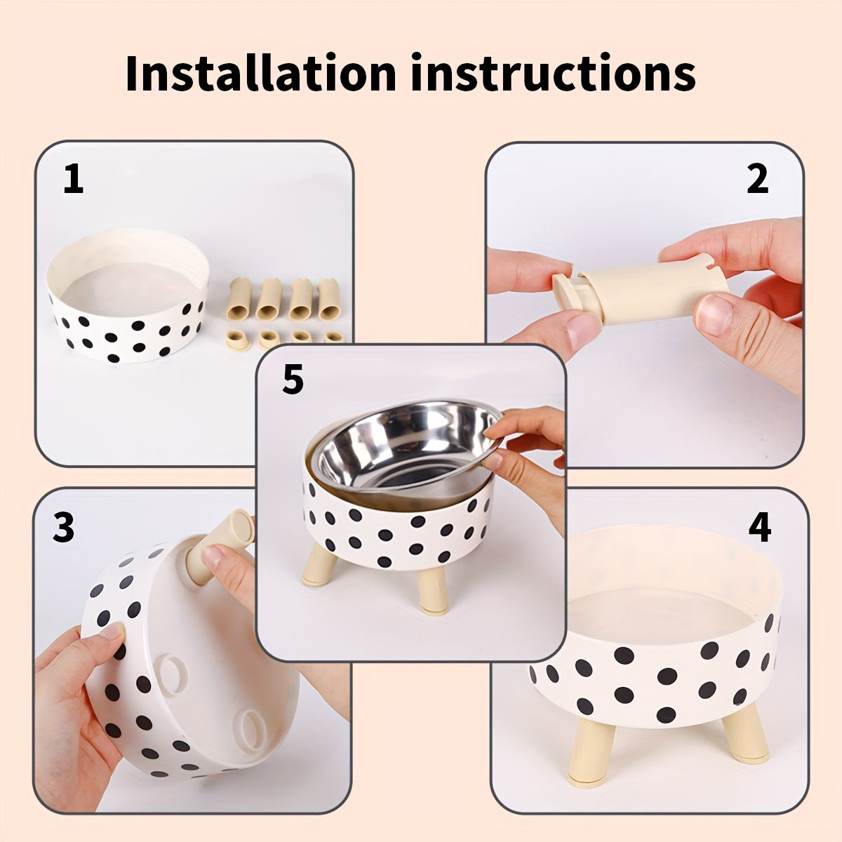 Stainless Steel Elevated Pet Food Bowl – Black & White Checkerboard