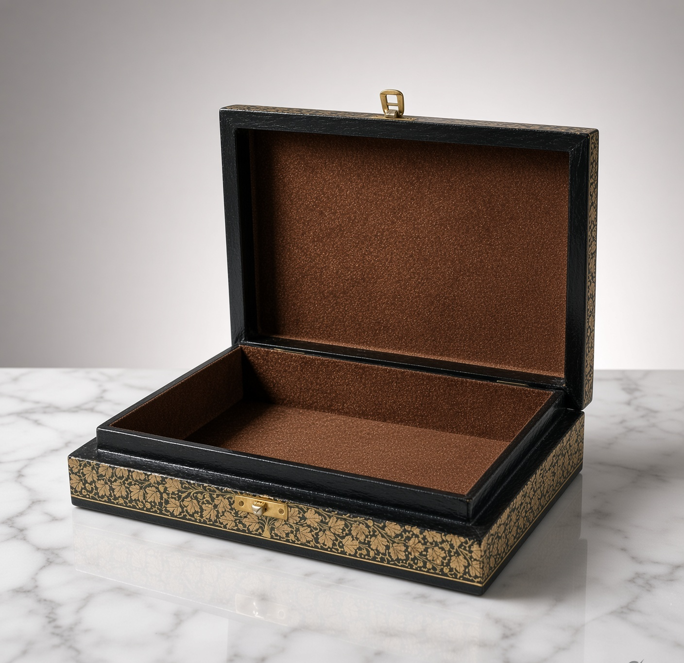 Paper Mache Keepsake Box with Gold Floral Motifs