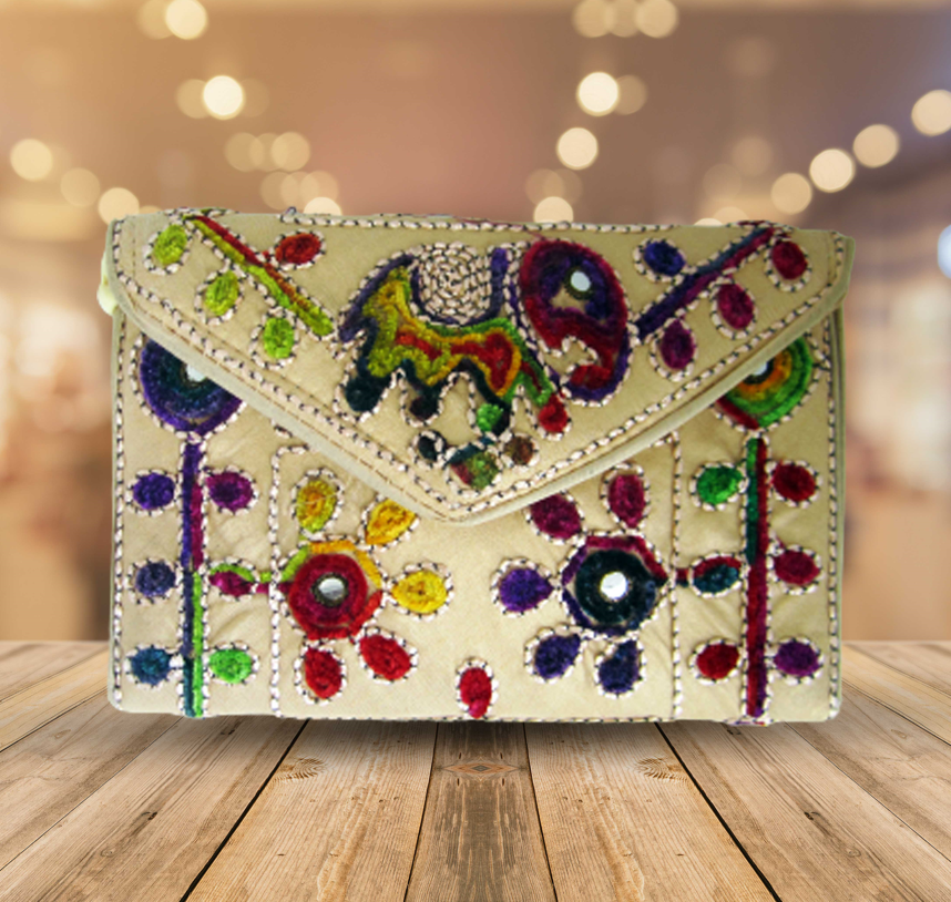 Embroidered Ethnic Boho Shoulder Crossbody Bag - Off White
