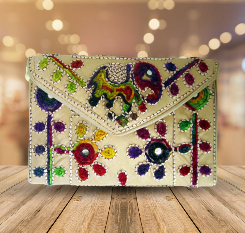 Embroidered Ethnic Boho Shoulder Crossbody Bag - Off White